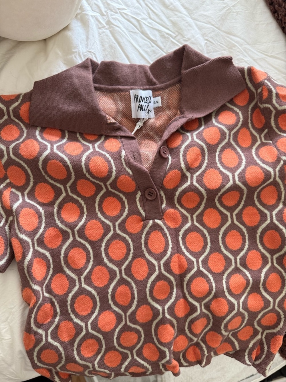 Princess Polly 70s Orange & Brown Polo Top
